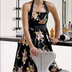 Anthropologie Women's Floral Dress w Satin Neck Tie. SZ 6. Whimsical Scandi girl